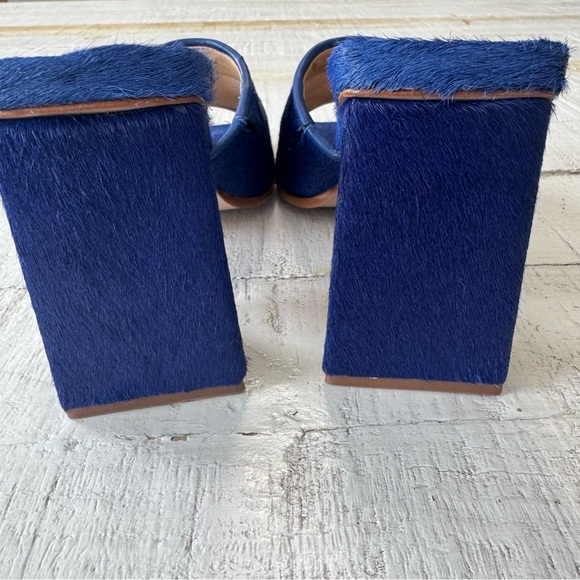 SCHUTZ Lizah Welt Wild NWOT size 7.5 Blue Calf Hair Leather Sandal Triangle Heel - Picture 6 of 12